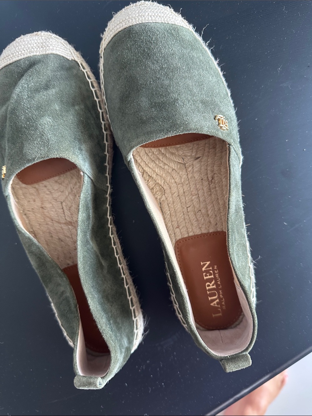 LAUREN Ralph Lauren Olive Green Suede Espadrille Flats